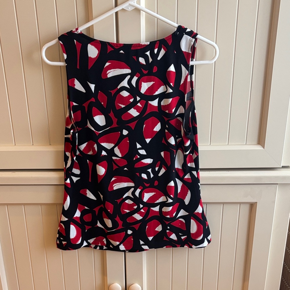 Calvin Klein Red Black White Abstract Cowl Neck Tank - Picture 2 of 2